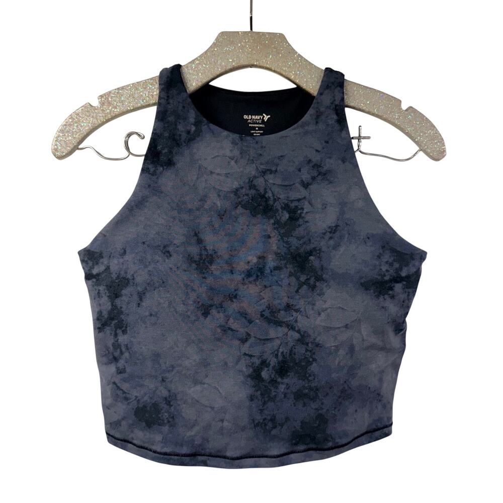Old Navy Active Crop Top Built In Bra Blue Abstract Floral Power Chill Small NWT